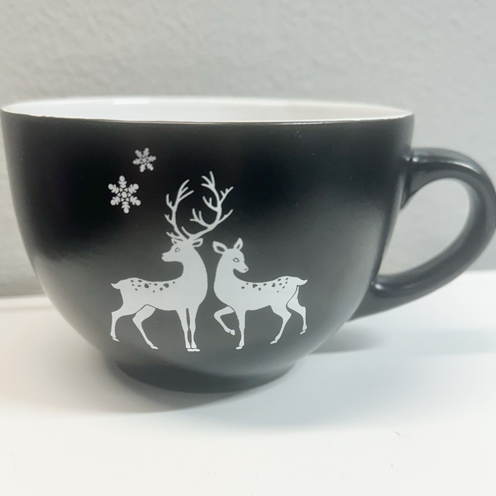 Bruntmor Black‎ Deer Snowflake Jumbo Soup Mug Latte Bowl Cup 5.25" Diameter